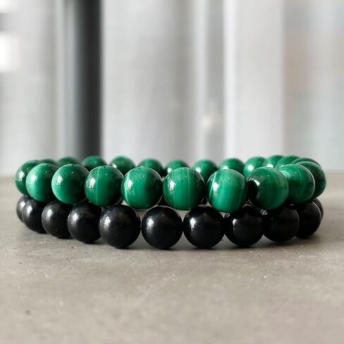 سوار مالاكيت مع شونجيت من اسانا، سوار كريستال للحماية من الاحجار الكريمة - سوار مالاكيت من الاحجار الكريمة الطبيعية، سوار شونجيت للرجال والنساء، كريستال، مالاكيت, كريستال, مالاكيت، شونجيت in Kuwait