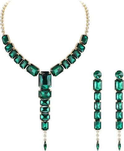 BriLove Women's Fashion Rhinestone Square Necklace Dangle Earrings Sparkly Crystal Geometric Statement Jewelry Set for Party Prom in Kuwait