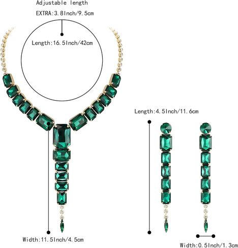 BriLove Women's Fashion Rhinestone Square Necklace Dangle Earrings Sparkly Crystal Geometric Statement Jewelry Set for Party Prom in Kuwait