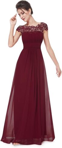 Ever-Pretty Women's Cap Sleeve Ruched Lace Round Neck Chiffon Formal Evening Gowns 09993-US in Kuwait