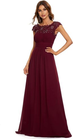 Ever-Pretty Women's Cap Sleeve Ruched Lace Round Neck Chiffon Formal Evening Gowns 09993-US in Kuwait