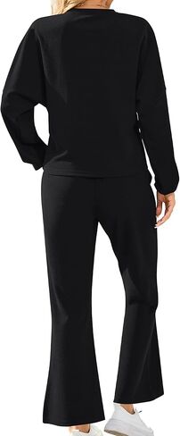 بدلة رياضية نسائية كاجوال ناعمة وواسعة الساق وأكمام طويلة من AOMONI مكونة من قطعتين in Kuwait