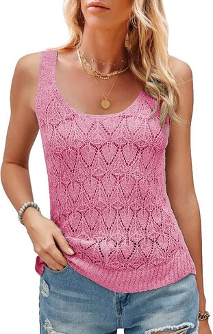 Womens Sleeveless Tank Tops Summer Knit Sweater Vest Casual Cami Shirts Tops in Saudi Arabia