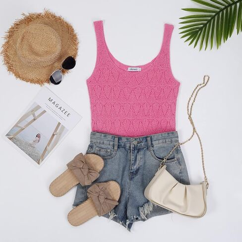 Womens Sleeveless Tank Tops Summer Knit Sweater Vest Casual Cami Shirts Tops in Saudi Arabia