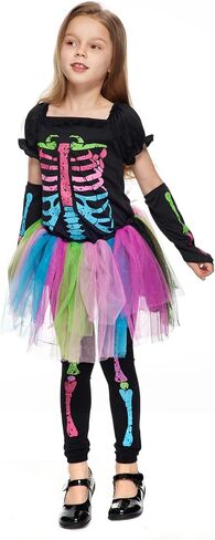 EraSpooky Girl’s Halloween Skeleton Dress Costume Tutu Skirt Scary Cosplay in Saudi Arabia
