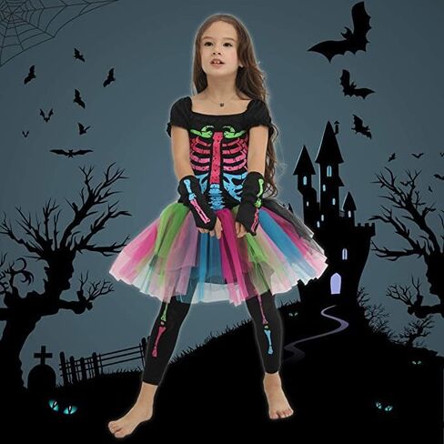 EraSpooky Girl’s Halloween Skeleton Dress Costume Tutu Skirt Scary Cosplay in Saudi Arabia