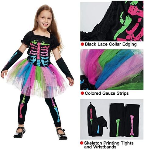 EraSpooky Girl’s Halloween Skeleton Dress Costume Tutu Skirt Scary Cosplay in Saudi Arabia