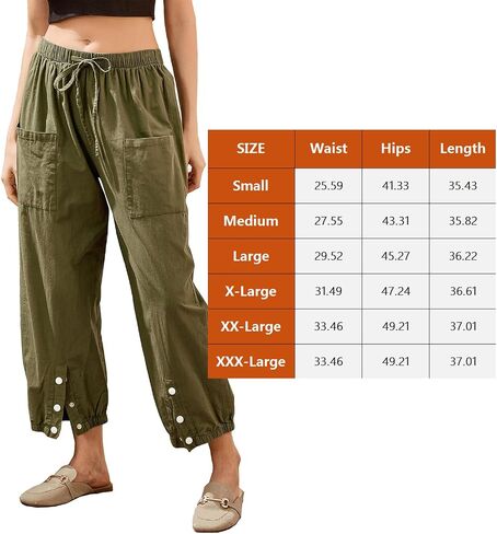 Amlztr Women's Cropped Drawstring Waist Wide Leg Loose Cotton Linen Capri Pants for Women in Kuwait