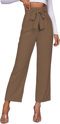 LYANER Women's Casual Solid High Waist Tie Front Wide Leg with Pockets Office Flowy Pants in Saudi Arabia