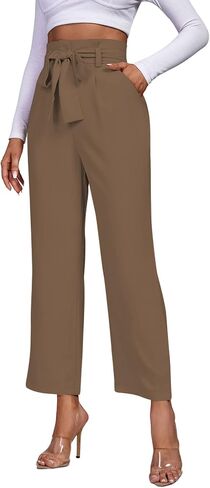 LYANER Women's Casual Solid High Waist Tie Front Wide Leg with Pockets Office Flowy Pants in Saudi Arabia