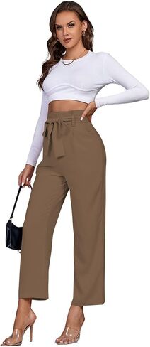 LYANER Women's Casual Solid High Waist Tie Front Wide Leg with Pockets Office Flowy Pants in Saudi Arabia