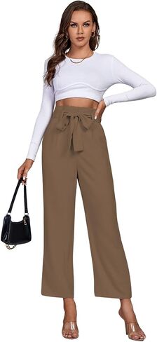 LYANER Women's Casual Solid High Waist Tie Front Wide Leg with Pockets Office Flowy Pants in Saudi Arabia