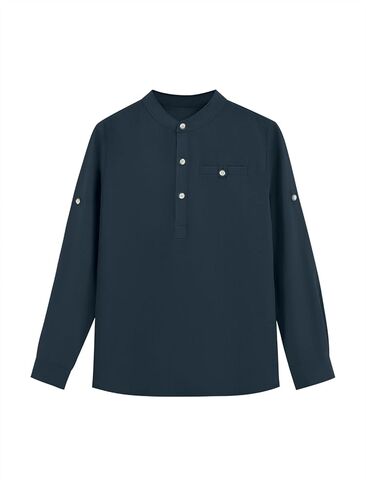 قمصان Meikulo للأولاد بأكمام طويلة من Henley من الكتان بياقة الماندرين وأزرار سفلية تي شيرت للأعمار من 4 إلى 12 سنة in Kuwait