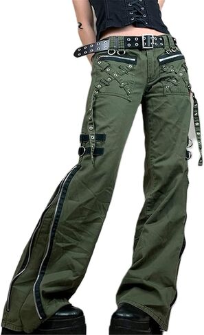 Indie Aesthetics Jeans for Women Gothic Punk Wide Leg Long Length Denim Pants Y2k Loose Casual Jeans Streetwear in Kuwait