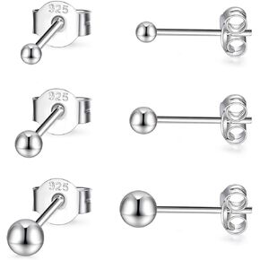 Sterling Silver Stud Earrings for Women Girls- 3 Pairs Tiny Ball Stud Earrings Round CZ Cubic Zirconia Earrings Pearl Earrings Set Cartilage Small Tragus Earrings(2mm,3mm,4mm)