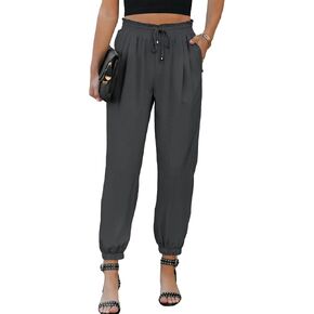 EVALESS Women's Casual Loose Drawstring Elastic High Waisted Linen Pants Comfy Trousers with Pockets in Kuwait