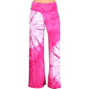 HEYHUN Womens Casual Tie Dye Solid Wide Leg Bottom Boho Hippie Lounge Palazzo Pants S-3XL