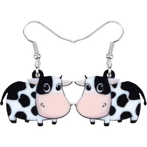 DOWAY Acrylic Charm Cute Cartoon Dairy Cattle Milk Cow Earrings Drop Dangle Jewelry Farm Decoration for Women Girls Funny Party Gifts (Black and White-1)