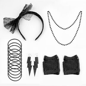 NZKNP 80s Accessories for Women Fingerless Fishing Net Gloves Earrings Lace Headband Silicone Bracelets Party Halloween