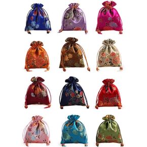 12 قطعة / مجموعة الحرير مطرز مجوهرات الحقيبة طبقة مزدوجة الرباط محفظة هدية حقيبة in Kuwait