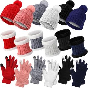 Suhine 18 Pcs Winter Beanie Hat Scarf Gloves Set for Men Women Fleece Knit Beanie Hat Neck Warmer Touchscreen Gloves Set