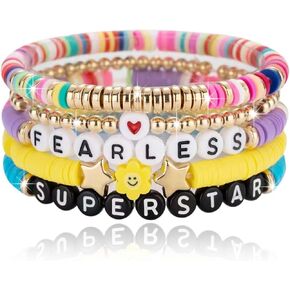 COARVXA 5PCS Taylor Lover Fearless Reputation 1989 Taylor Album Inspired Bracelet for Eras Music,Summer Beach Bohemian Layering Bracelets Set Friendship Bracelets Gifts for Women Girls