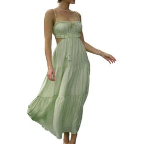 Women Y2k Bodycon Long Dress Spaghetti Strap Cutout Maxi Dress Sexy Backless Dress Clubwear