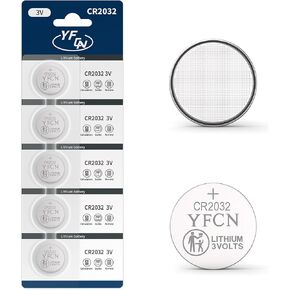 YFCN CR2032 بطارية 3 فولت بطاريات ليثيوم 5 عدد بطاريات CR2032 - CR 2032 بطارية خلية عملة معدنية لـ AirTag، Key Fob، أجهزة التحكم عن بعد - 10 سنوات من العمر الافتراضي in Kuwait