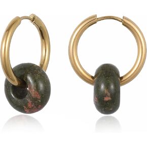 Vintage Colorful Chunky Hoop Earrings Cute Natual Stone Donut Dangle Huggie Earrings for Women