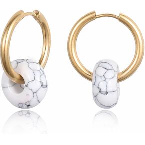 Vintage Colorful Chunky Hoop Earrings Cute Natual Stone Donut Dangle Huggie Earrings for Women in Kuwait