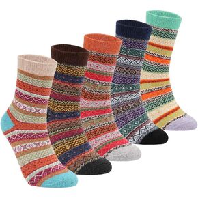 Yannik Women's 5 Pair Pack Vintage Style Cotton Knitting Wool Winter Crew Socks in Saudi Arabia