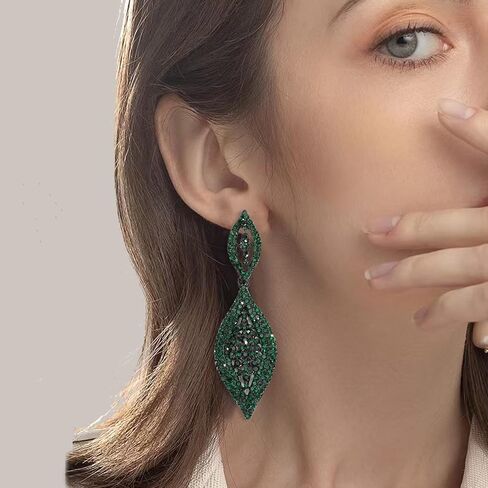 VANGETIMI Fashion Rhinestone Crystal Wedding Earrings for Women Bridal Bridesmaid Long Leaf Chandelier Teardrop Dangle Earrings Jewelry in Kuwait