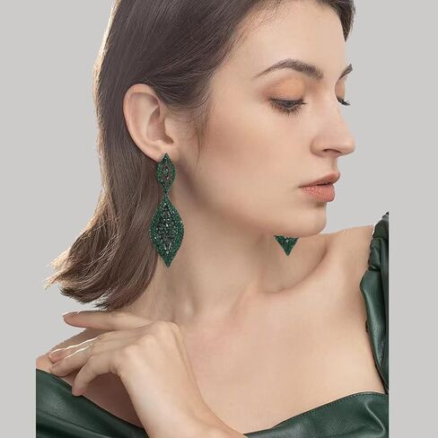 VANGETIMI Fashion Rhinestone Crystal Wedding Earrings for Women Bridal Bridesmaid Long Leaf Chandelier Teardrop Dangle Earrings Jewelry in Kuwait
