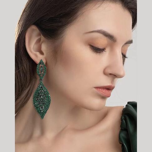 VANGETIMI Fashion Rhinestone Crystal Wedding Earrings for Women Bridal Bridesmaid Long Leaf Chandelier Teardrop Dangle Earrings Jewelry in Kuwait