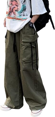Cargo Pants Women Baggy Y2K Streetwear Cotton Solid Vintage Loose Fit with Pockets Palazzo in Saudi Arabia