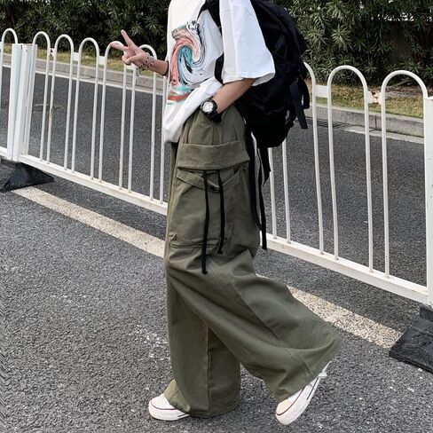 Cargo Pants Women Baggy Y2K Streetwear Cotton Solid Vintage Loose Fit with Pockets Palazzo in Saudi Arabia