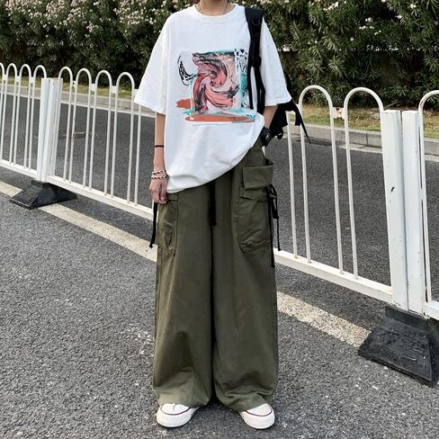 Cargo Pants Women Baggy Y2K Streetwear Cotton Solid Vintage Loose Fit with Pockets Palazzo in Saudi Arabia