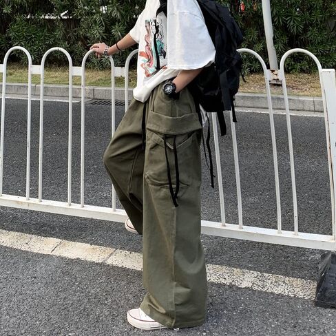 Cargo Pants Women Baggy Y2K Streetwear Cotton Solid Vintage Loose Fit with Pockets Palazzo in Saudi Arabia