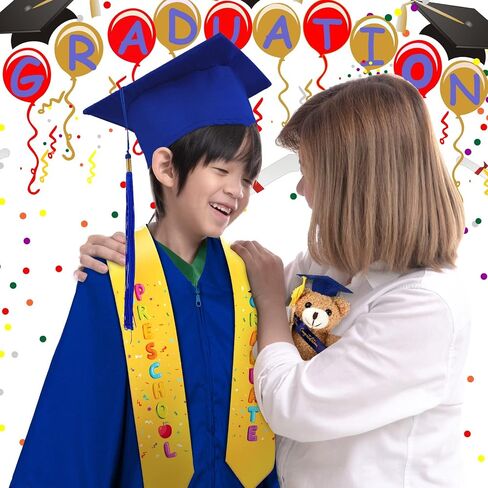 Unittype 24 Pcs Preschool Graduation Gown Graduation Cap with Tassel Graduation Stole Stuff Plush Bear for Kids Children in Saudi Arabia