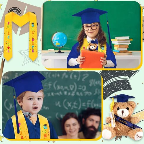 Unittype 24 Pcs Preschool Graduation Gown Graduation Cap with Tassel Graduation Stole Stuff Plush Bear for Kids Children in Saudi Arabia