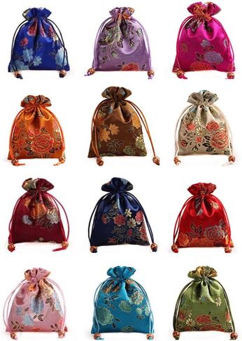 12 قطعة / مجموعة الحرير مطرز مجوهرات الحقيبة طبقة مزدوجة الرباط محفظة هدية حقيبة in Kuwait