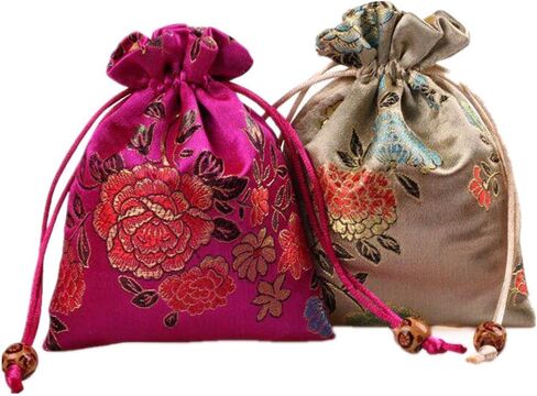 12 قطعة / مجموعة الحرير مطرز مجوهرات الحقيبة طبقة مزدوجة الرباط محفظة هدية حقيبة in Kuwait