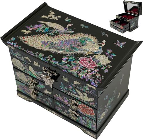 February Mountain Mother of Pearl Jewelry Box with Traditional Mother of Pearl Inlay - Elegant Floral and Butterfly Design for Her in Kuwait