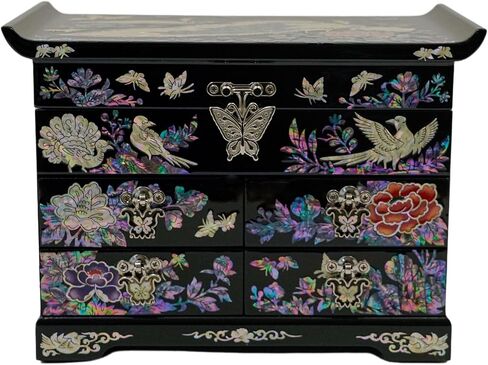 February Mountain Mother of Pearl Jewelry Box with Traditional Mother of Pearl Inlay - Elegant Floral and Butterfly Design for Her in Kuwait