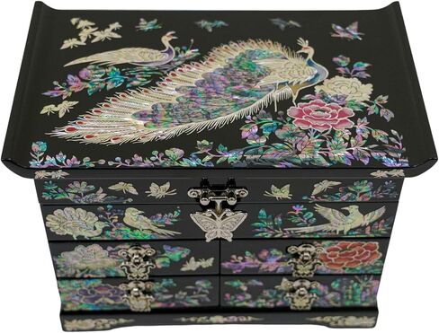 February Mountain Mother of Pearl Jewelry Box with Traditional Mother of Pearl Inlay - Elegant Floral and Butterfly Design for Her in Kuwait