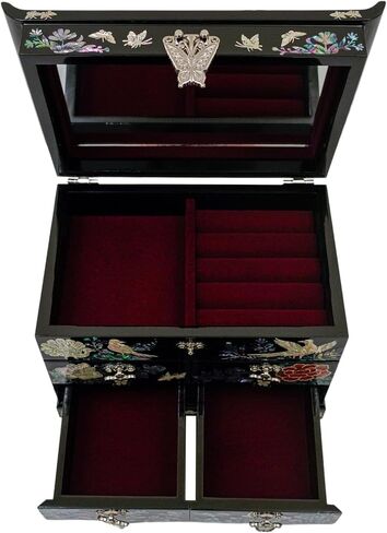February Mountain Mother of Pearl Jewelry Box with Traditional Mother of Pearl Inlay - Elegant Floral and Butterfly Design for Her in Kuwait