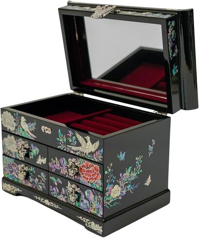 February Mountain Mother of Pearl Jewelry Box with Traditional Mother of Pearl Inlay - Elegant Floral and Butterfly Design for Her in Kuwait