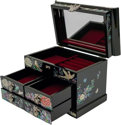 February Mountain Mother of Pearl Jewelry Box with Traditional Mother of Pearl Inlay - Elegant Floral and Butterfly Design for Her in Kuwait