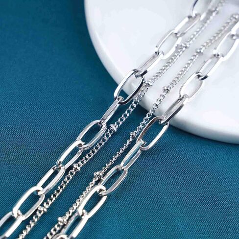 Yheakne Boho Layered Moonstone Necklace Silver Opal Moonstone Pendant Necklace Paper Clip Chain Choker Necklace Punk Flat Chain Necklace Jewelry for Women and Girls (Silver) in Kuwait