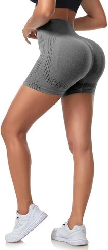 شورت نسائي من WANAYOU لرفع المؤخرة والتمارين الرياضية، شورت عالي الخصر لراكبي الدراجات النارية، شورت رياضي لليوجا بدون خياطة مكشكش in Kuwait